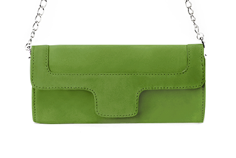 Dress clutch for wedding and parties in grass green leather - Profile view